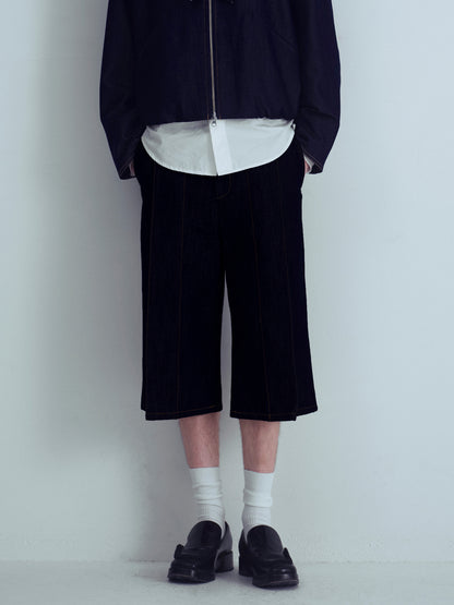 BOLD Pleat Black Denim Shorts