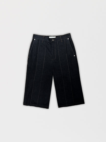 BOLD Pleat Black Denim Shorts